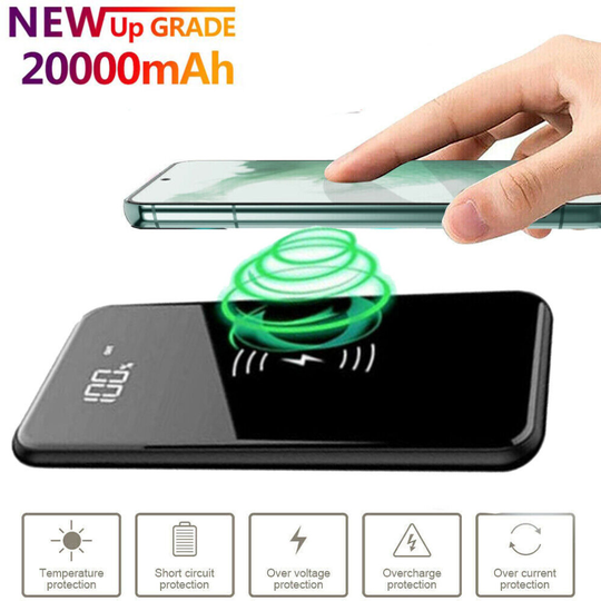 20000mAh Power Bank, Phone Charger Dual USB Ports & Wireless Charging