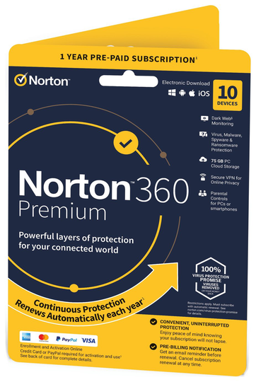 NORTON 360 Premium 10 Devices 1 year auto-renew subscription