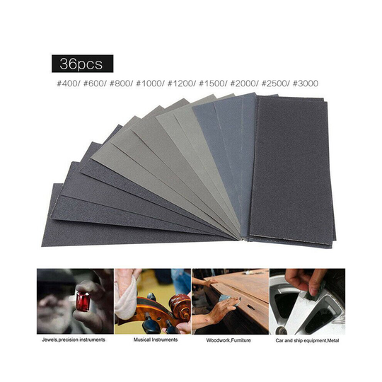 36x Wet And Dry Sandpaper Grit Sand Paper for Wood Furniture Finishing