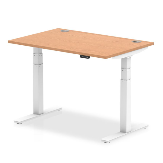 Dynamic Air 1200/800 Oak Height Adjustable Desk with Cable Ports with White Legs
