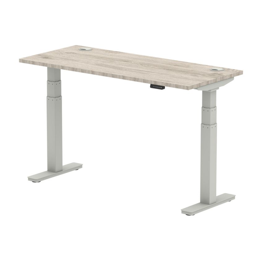 Dynamic Air 1400/600 Grey Oak Height Adjustable Desk with Cable Ports with Silve