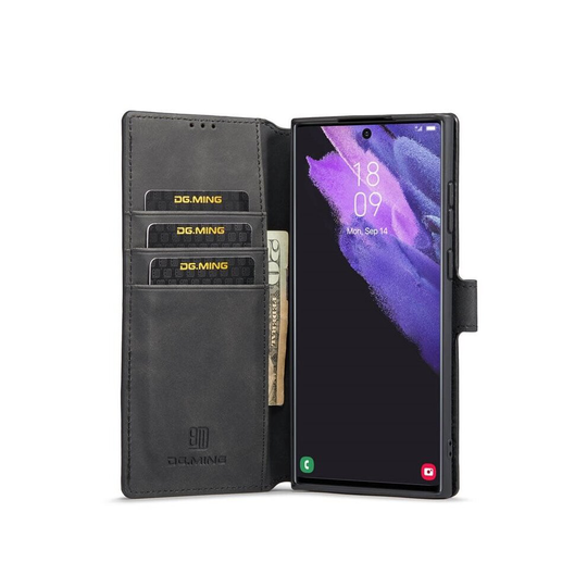 (Black) DG-Ming mobile wallet 3-card Samsung Galaxy S22 Ultra