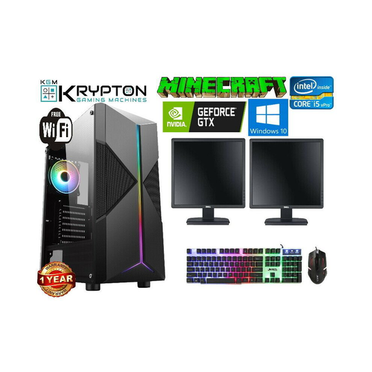 (No Card , PC Only ) Gaming PC Quad Core 8GB 1TB Win10 GTX1050 Screens