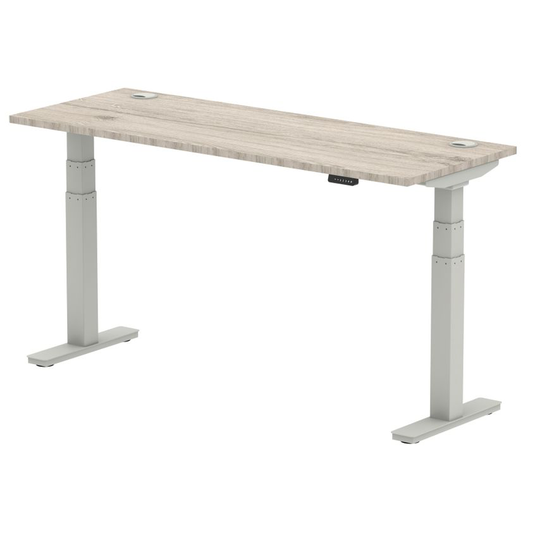 Dynamic Air 1600/600 Grey Oak Height Adjustable Desk with Cable Ports with Silve