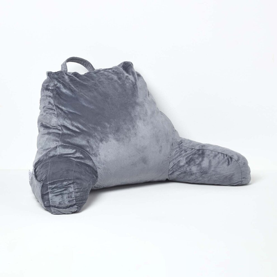(Large 46 cm, Grey) Reading Pillow Memory Foam Filling & Velvet Cover