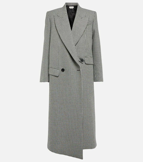 Asymmetric houndstooth wool coat