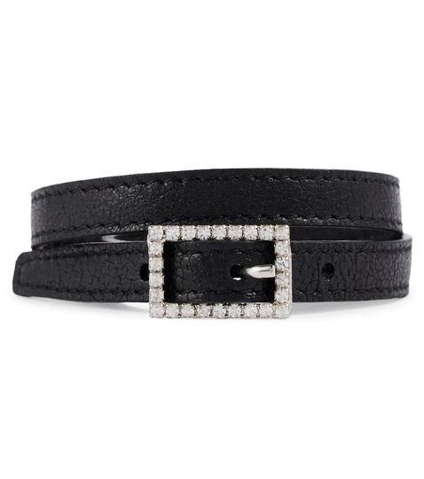 Crystal buckle leather choker