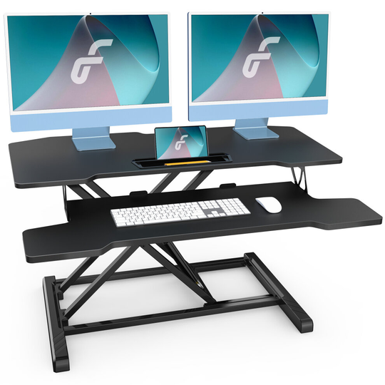 (Standing Desk Converter 36in Black Height Adjustable Desk Converter with Keyboard Tray Sit to Stand Up Desk) Standing Desk Converter