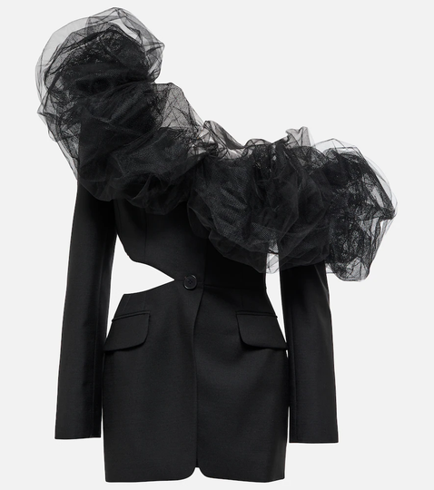 Tulle-trimmed wool and mohair blazer minidress