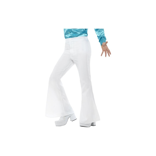 Smiffy's 48194xl Flared Men's Trouser (x-large) - flared trousers disco mens fancy dress costume flares 70s 60s white hippy adult