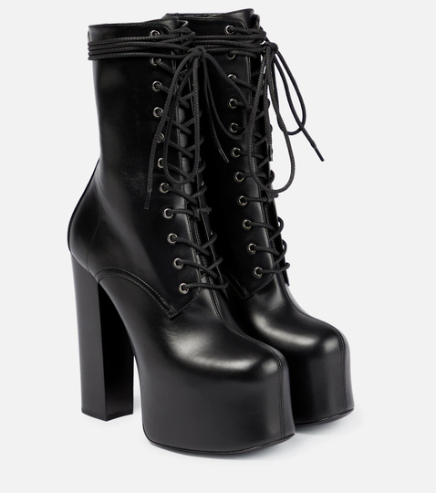 Cherry leather platform ankle boots