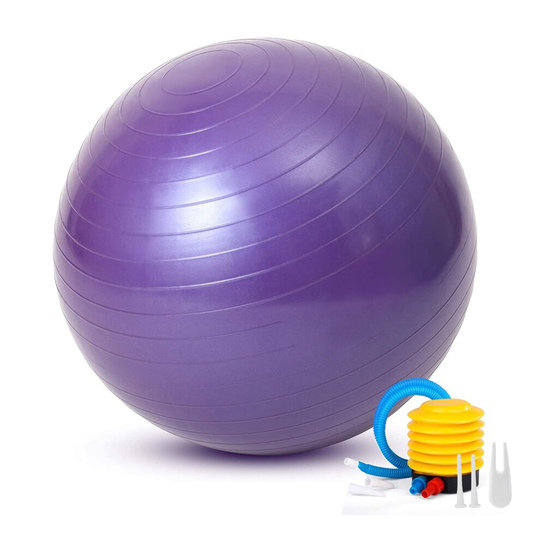 (Purple, 65 cm) Exercise Gym Ball Anti-Burst Pilates Yoga Core Birthing Training With Pump