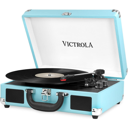 Victrola VSC-550BT-TRQ-EU Portable Suitcase Record Player with 3-Speed Turntable, Bluetooth and Built in Stereo Speakers, Turquoise, 10.1 in*13.9