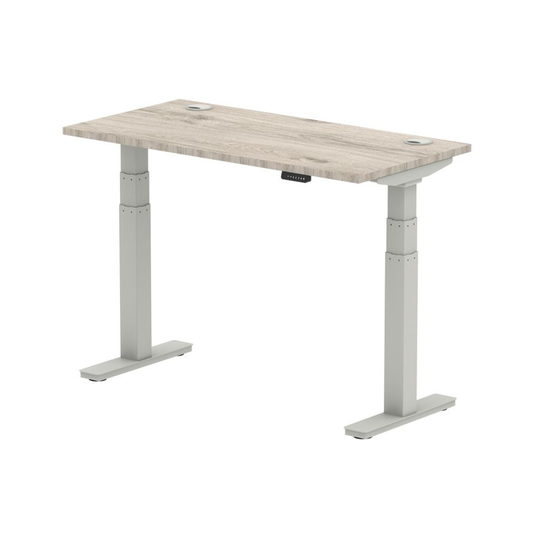 Dynamic Air 1200/600 Grey Oak Height Adjustable Desk with Cable Ports with Silve