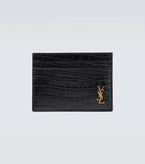 Croc-effect leather card holder