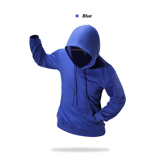 (6. Blue, L) Classic Plain Pouch Pocket Overhead Hoodie Sweatshirt
