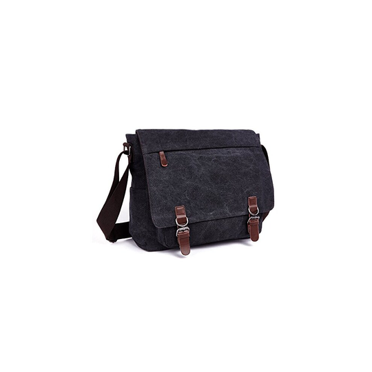 LOSMILE Laptop Messenger Bags, Men's Shoulder Bag, 16 Inches Vintage Canvas Bag for School and Work, Multiple Pocket. (Black)