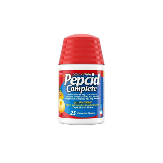 Pepcid Complete Acid Reducer + Antacid Chews, Tropical Fruit, 25 ct