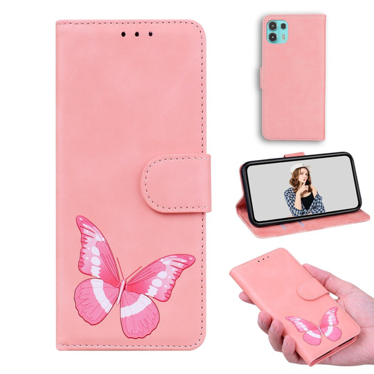 Case for Motorola Moto Edge 20 Lite Butterfly Cover Premium Leather Magnetic- Pink