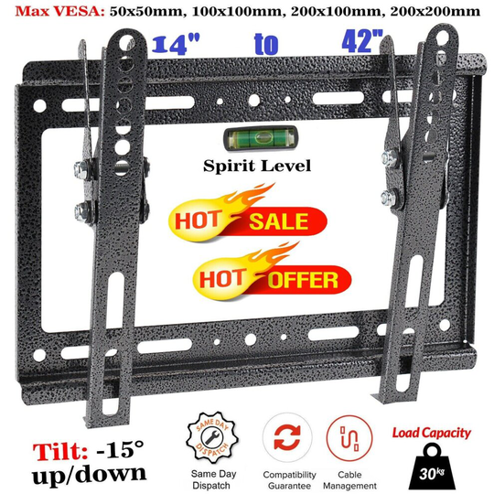 TV Wall Mount Bracket Tilt With Spirit Level For 14-42 Inches TV LED