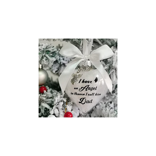Christmas Memorial Baubles, Dad Christmas Memorial Ornaments Feather Ball With Angel, White Christmas Tree Remembrance Decorations Bereaveme
