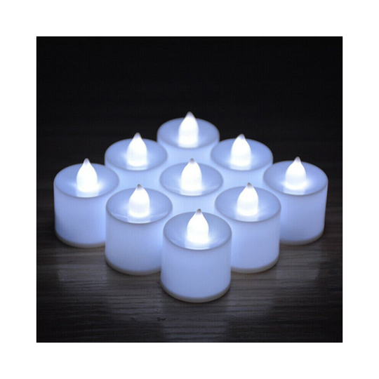 (White & No Flickering Type) Small Electric LED Candle Tea Lights Flameless Battery Powered Valentine Decor