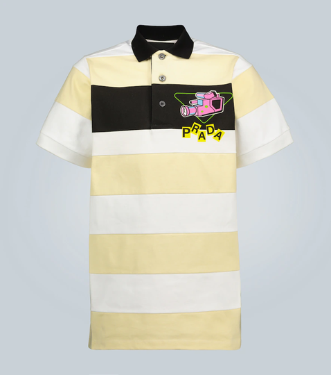 Camera printed striped polo shirt