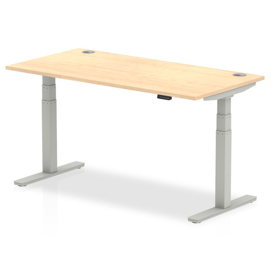 Dynamic Air 1600/800 Maple Height Adjustable Desk with Cable Ports with Silver L