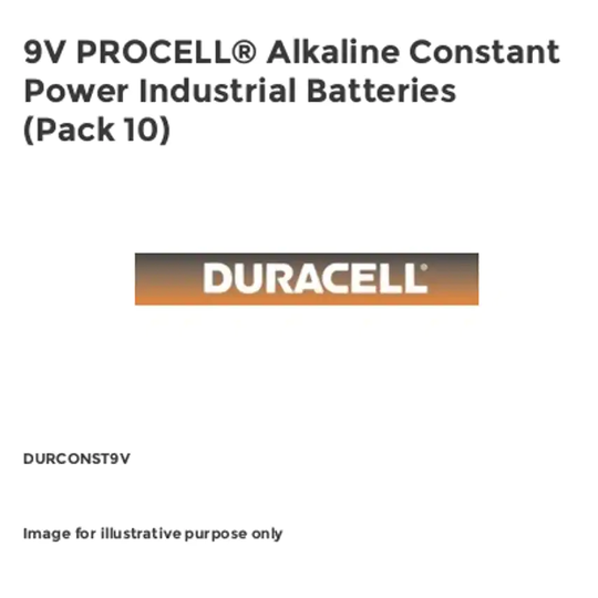 Duracell 9V PROCELL Alkaline Constant Power Industrial Batteries (Pack 10)
