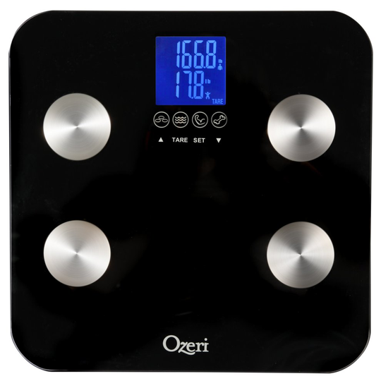 Ozeri Touch 200 KG / 440 LBS Total Body Bathroom Scale - Measures Weight, Body Fat, Hydration, Muscle and Bone Mass with Auto Recognition and...