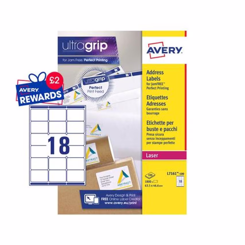 Avery Laser Address Label 63.5x46.6mm 18 Per A4 Sheet White (Pack 1800 Labels) L