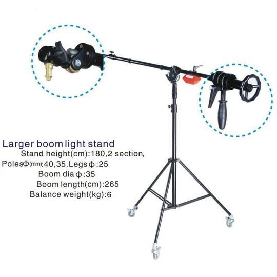 Super Heavy Duty Studio Alluminum Alloy Reflector Holder Boom Arm with Crank-Rotation and Stand, with 6kg Counterweight & Wheels