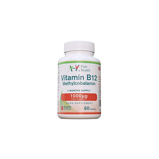 A to Z Pure Health Vitamin B12 1000mcg 60 Tablets (2 Month's Supply) | High Purity B12 Methylcobalamin | Reduces Tiredness & Fatigue | Made in The UK