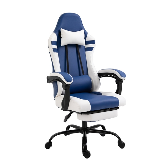 Vinsetto Gaming Chair Headrest Footrest, Racing Gamer Recliner White
