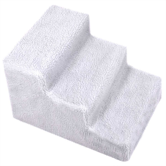 (White, 45x35x30cm) Pet 3 Step Stairs Soft Washable Cover Dog Puppy Folding Portable Ladder