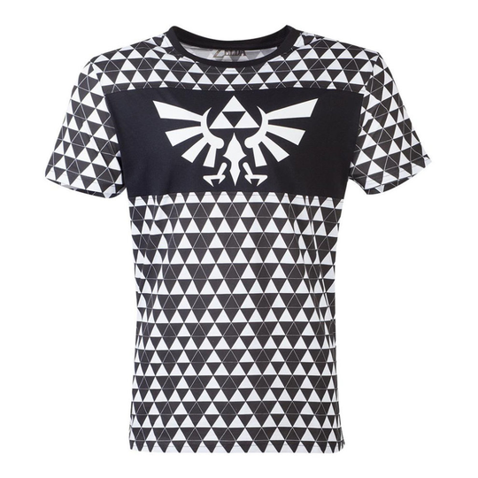 (Medium) NINTENDO Legend of Zelda Royal Crest Logo with Tri-force Checker Pattern T-Shirt, Male