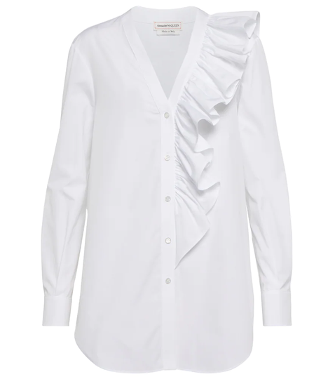 Ruffled cotton poplin shirt