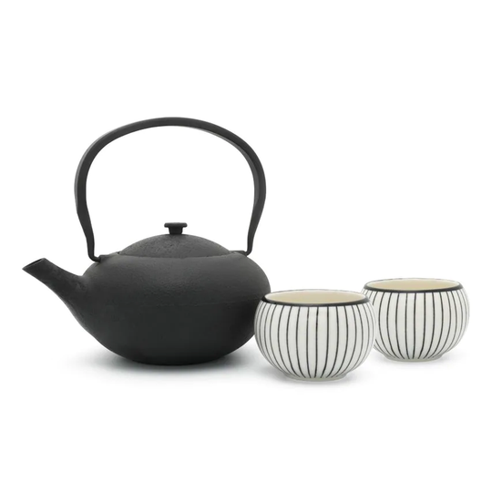 Bredemeijer Gift Set with Shanxi Design Teapot 1.0L in Black Cast Iron with 2 Po