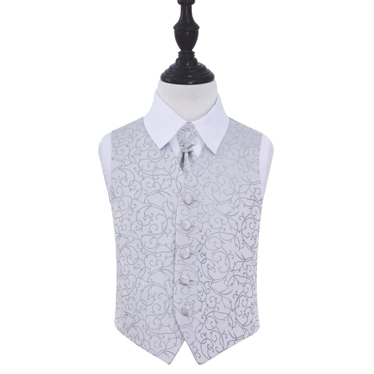 Silver Swirl Wedding Waistcoat & Cravat Set for Boys 28'