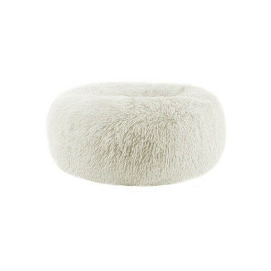 (Cream, S / 50cm) Washable Calming Comfy Donut Style Plush Cat Dog Pet Bed