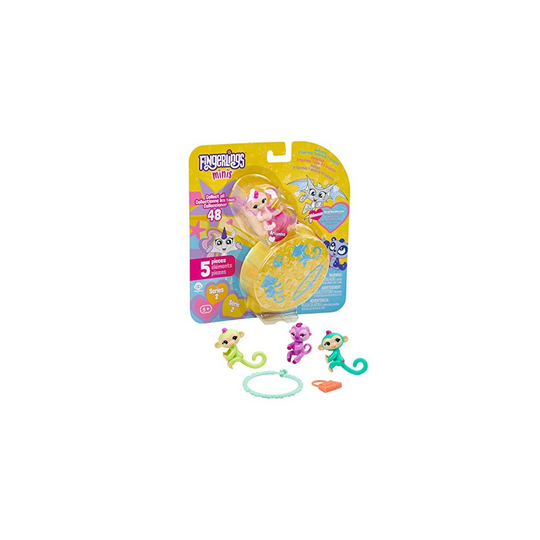 WowWee Fingerlings Minis - Series 2 - 5 Piece Blister - 3 Figures Plus Bonus Bracelet & charm, Multicolor