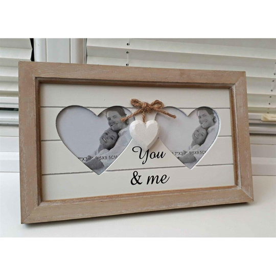 Double Heart Photo Frame You & Me Shabby Chic Love Wedding Photograph 26cm New