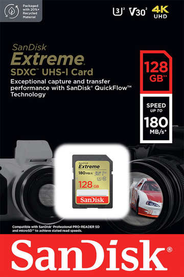 SanDisk Extreme 180MBs SDXC Memory Card - 128GB