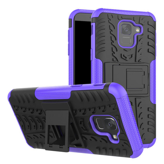 (Purple) Slim Armour Shockproof Case Cover Stand + LCD Guard for Samsung Galaxy J6 (J600)