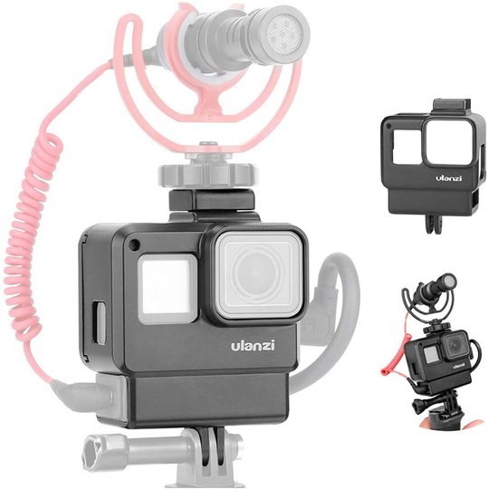V2 Housing Case Vlogging Frame with Microphone Cold Shoe Mount Compatible for GoPro Hero 7 6 5 Mic Audio Adapter Action Camera Accessories