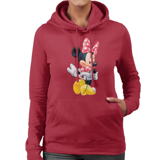 (XL, Cherry Red) Disney Christmas Minnie Mouse Showing Off Her Shoes Women's Hooded Sweatshirt