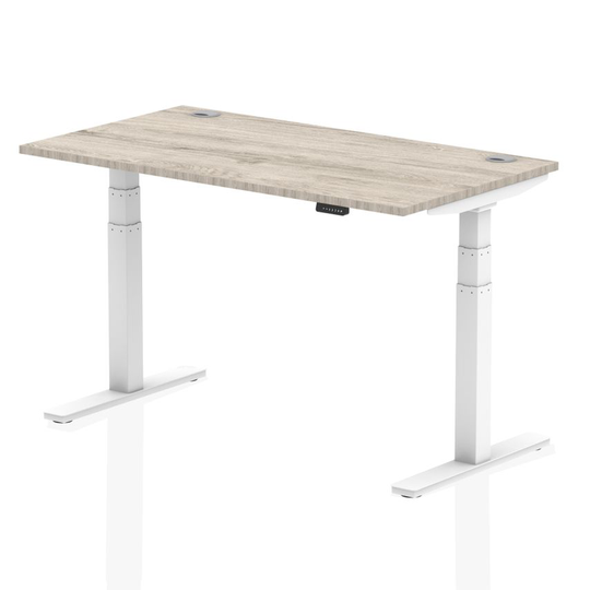 Dynamic Air 1400/800 Grey Oak Height Adjustable Desk with Cable Ports with White