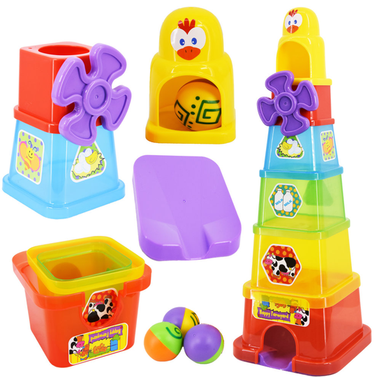 The Magic Toy Shoop Happy Farmyard Spin & Drop Baby Tower Jumbo Stacking Cups