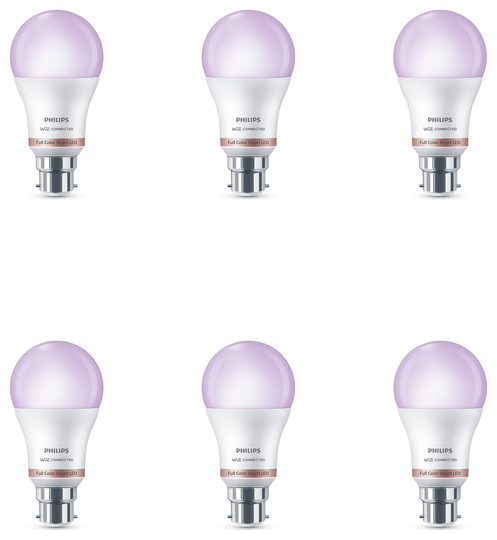 Philips WiZ B22 Colour Smart Bulb With Bluetooth - 6 Pack