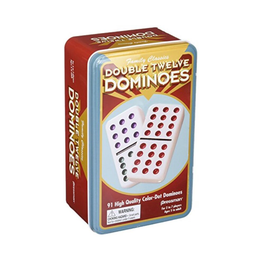 Double 12 Color Dot Dominos in A Tin